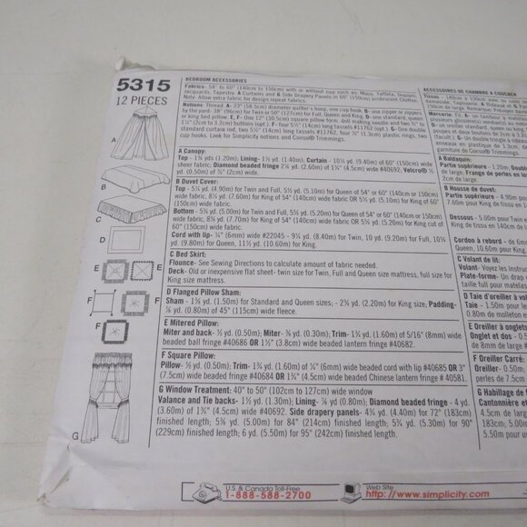 Simplicity 5315 Sewing Pattern UNCUT Canopy, Duvet Cover, Bed Skirt, etc - Picture 5 of 9